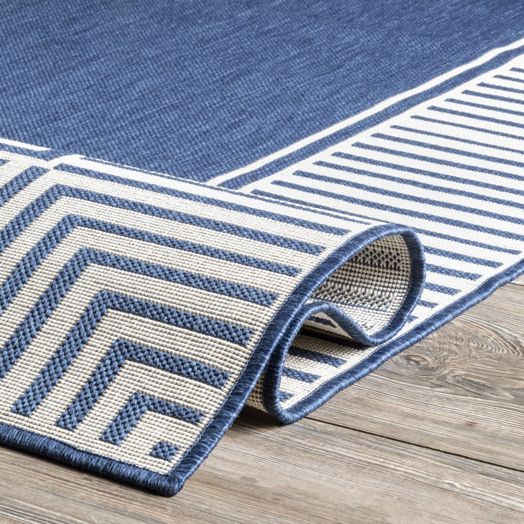 Arba Machine Woven / Power Loomed Navy Blue Indoor/Outdoor Patio Rug