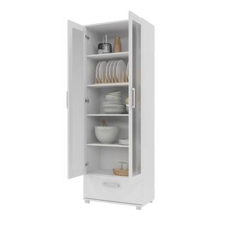 Manhattan Comfort Serra 71.85 in. White Faux Wood 5-shelf Standard Bookcase with Glass Door 75AMC6