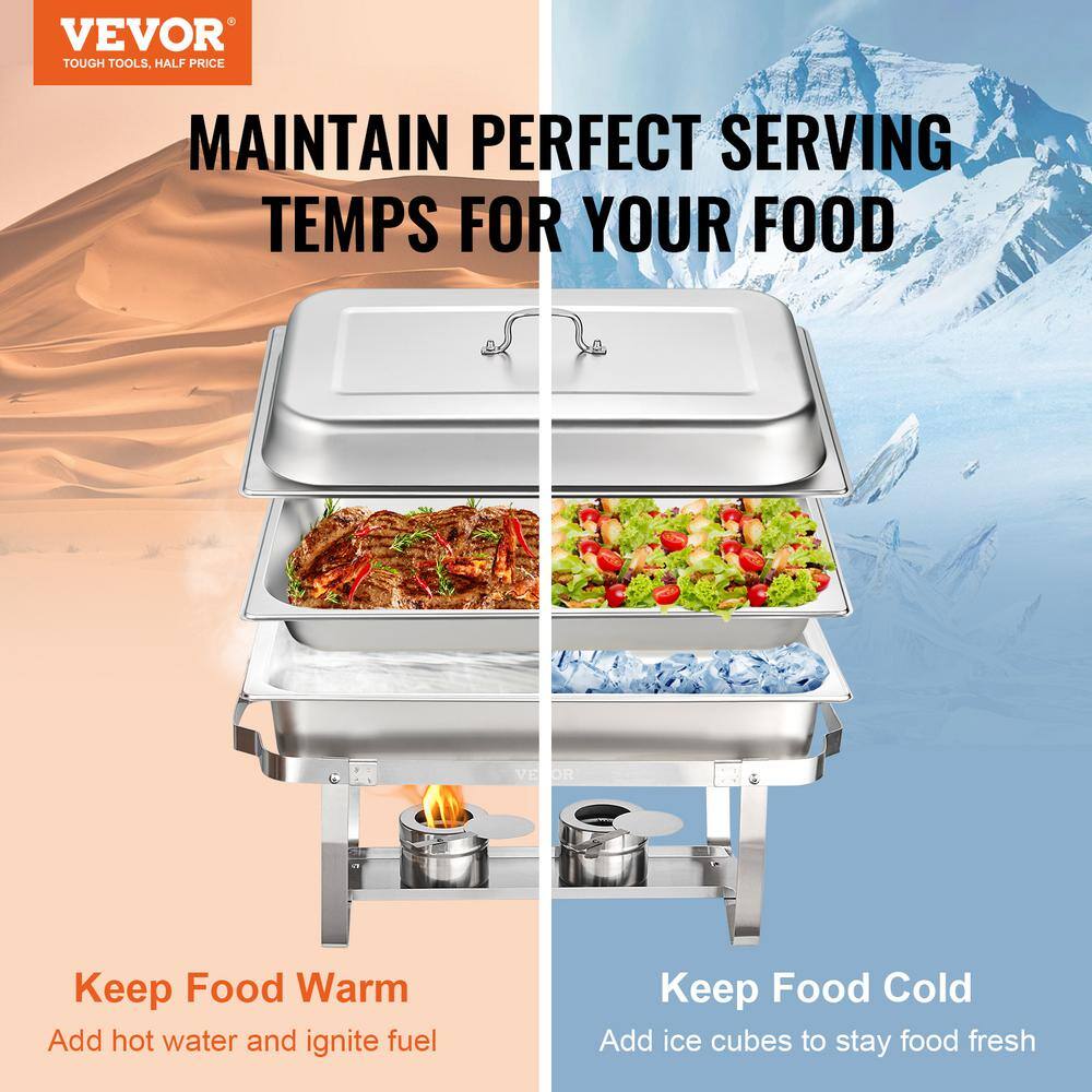 VEVOR Chafing Dish Buffet Set 8-qt. Stainless Chafer 6 Pack Rectangle Catering Warmer Server with 6 Full Size Pans ZFXKCLJTZ68QTMJAWV0