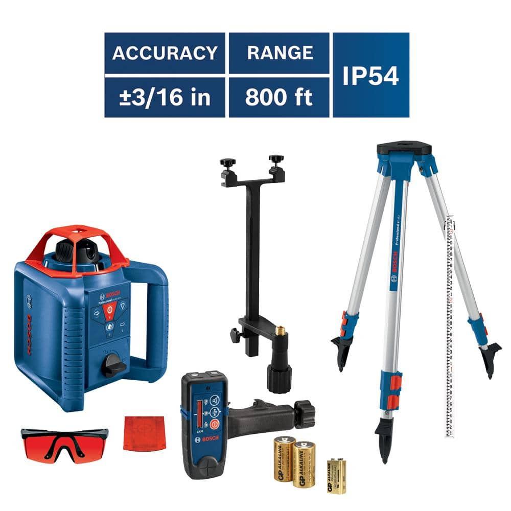 Bosch 800 ft. Rotary Laser Level Complete Kit Self Leveling with Hard Carrying Case GRL 800-20 HVK