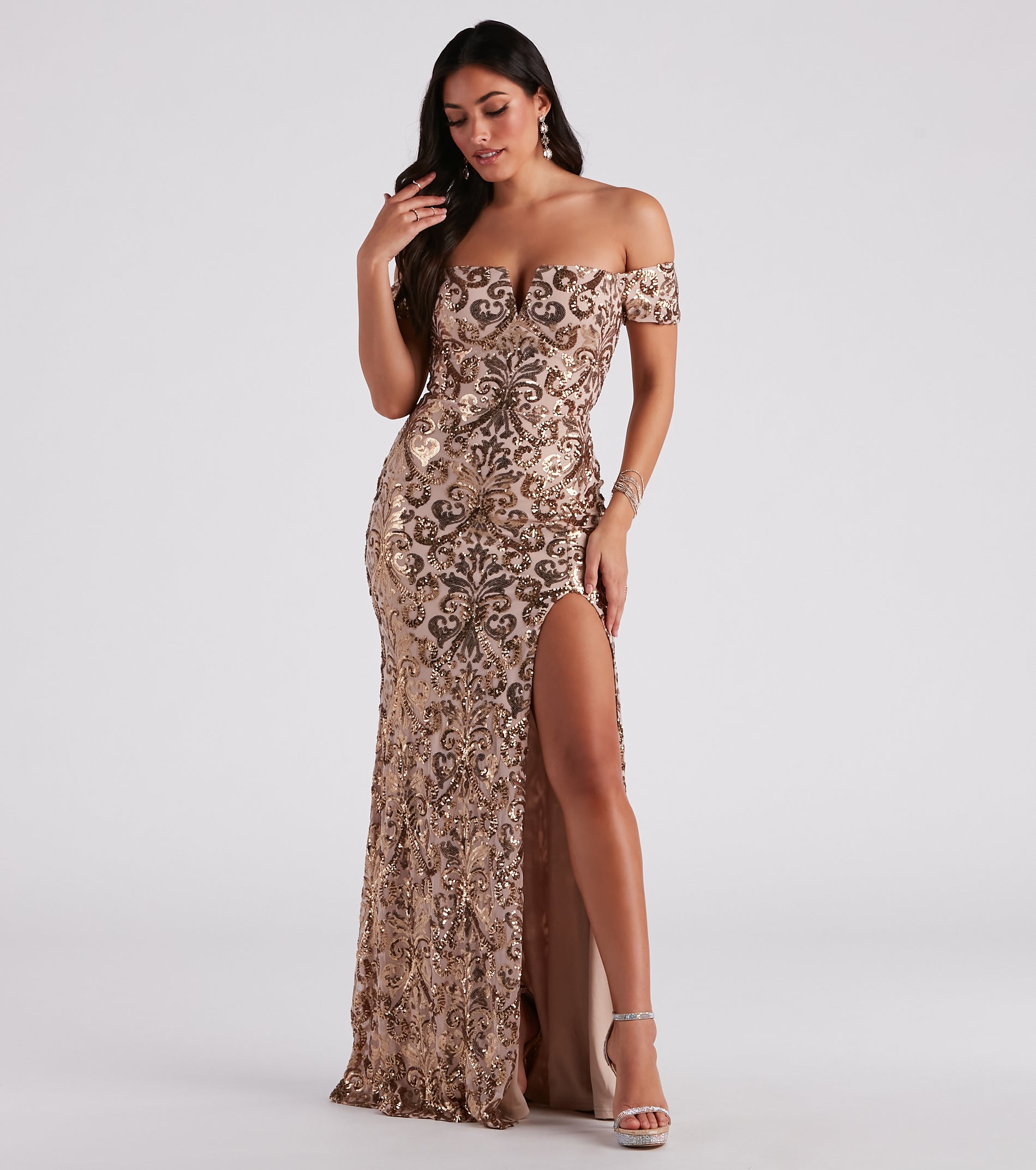 Carter Sequin Scroll A-Line Formal Dress