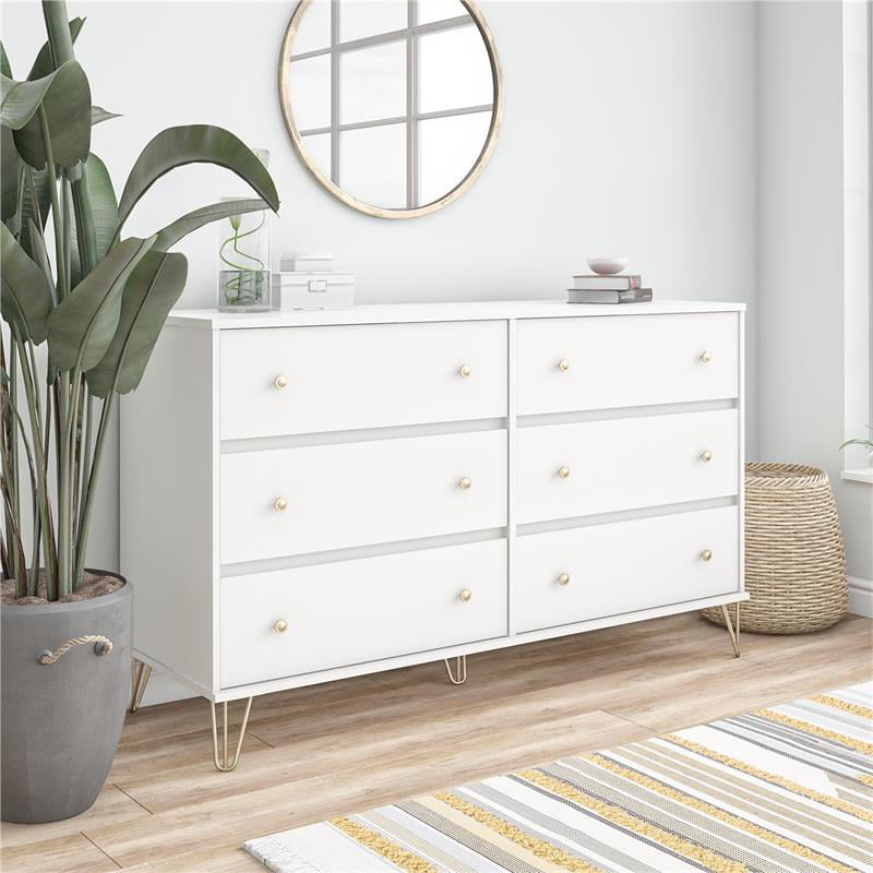 Trent Home Engineered Wood Contemporary 6 Drawer Dresser in White