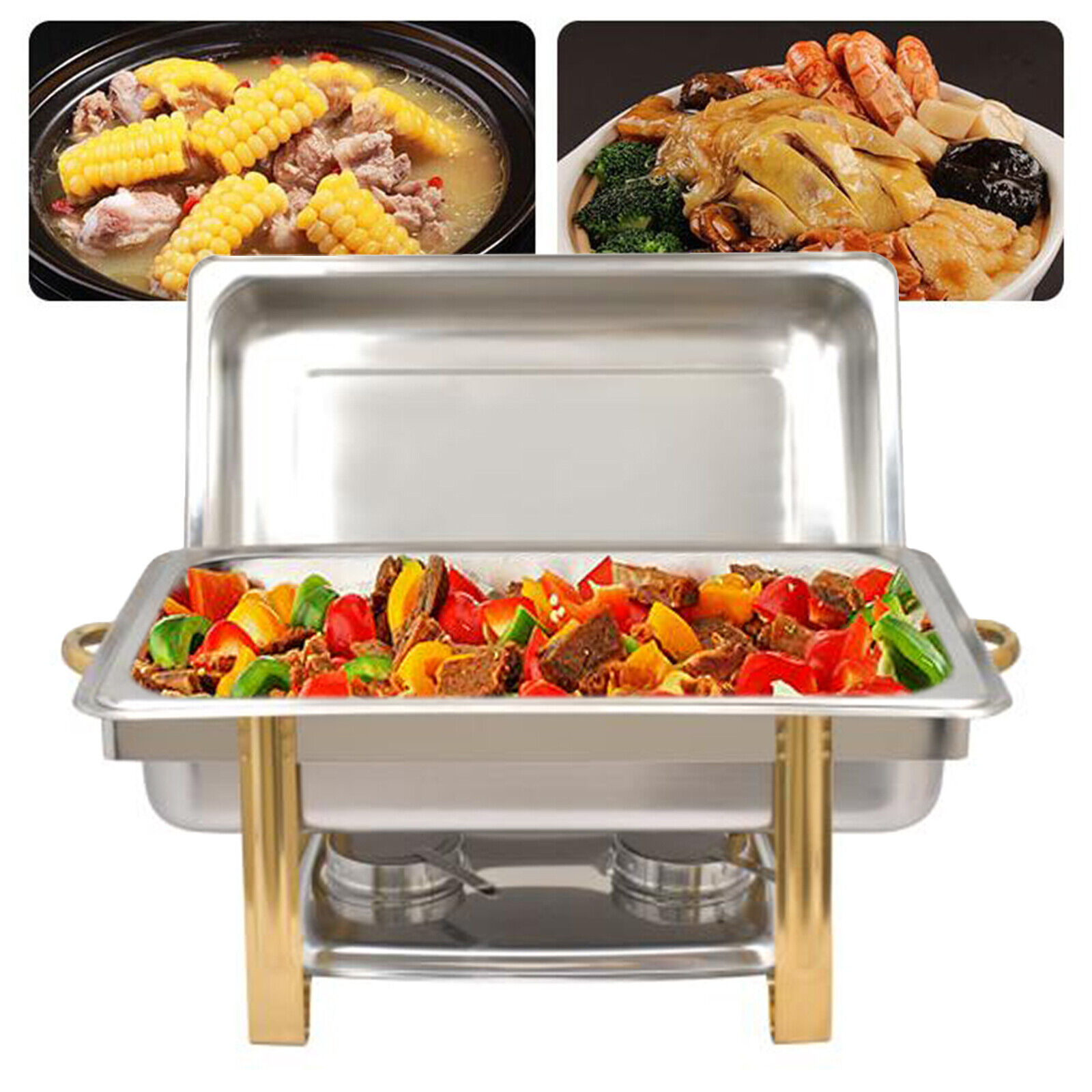 Wuzstar Stainless Steel Chafing Dishes Buffet Set 9L Rectangular Buffet Stove Food Warmer Catering Chafer W/Lid for Banquet