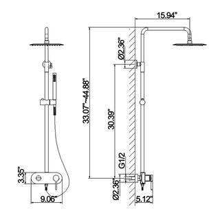 Tomfaucet 3-Spray Wall Bar Shower Kit with Hand Shower and Tub Faucet in Brushed Gold TFB1038BG