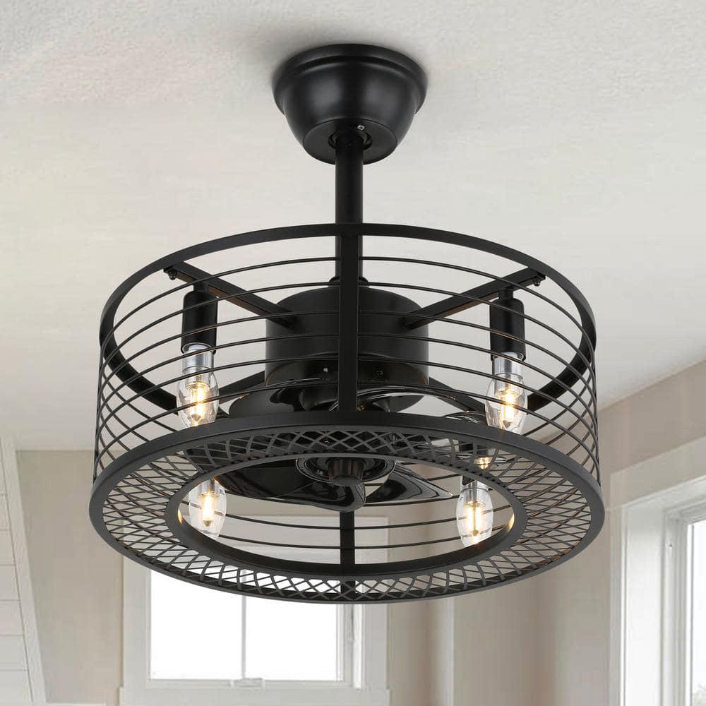 ANTOINE 17 in Black Ceiling Fan Caged Ceiling Fan Indoor with Lights and Remote Enclosed Ceiling Fan