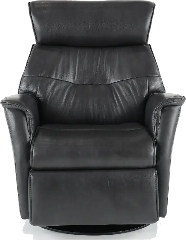 Captain Charcoal Gray Large Leather Swivel Glider Power Recliner