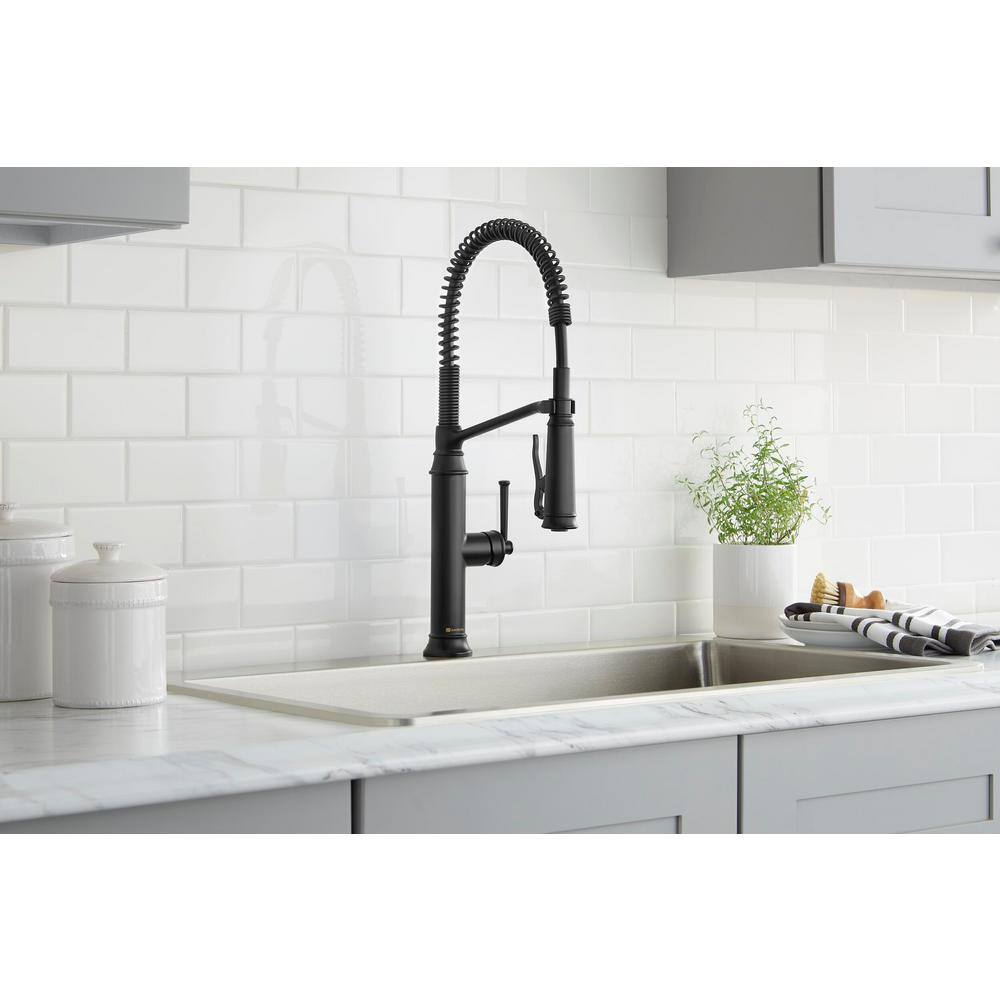 Glacier Bay Linscott Single-Handle Coil Springneck Pull-Down Sprayer Kitchen Faucet in Matte Black FP1B4202BL