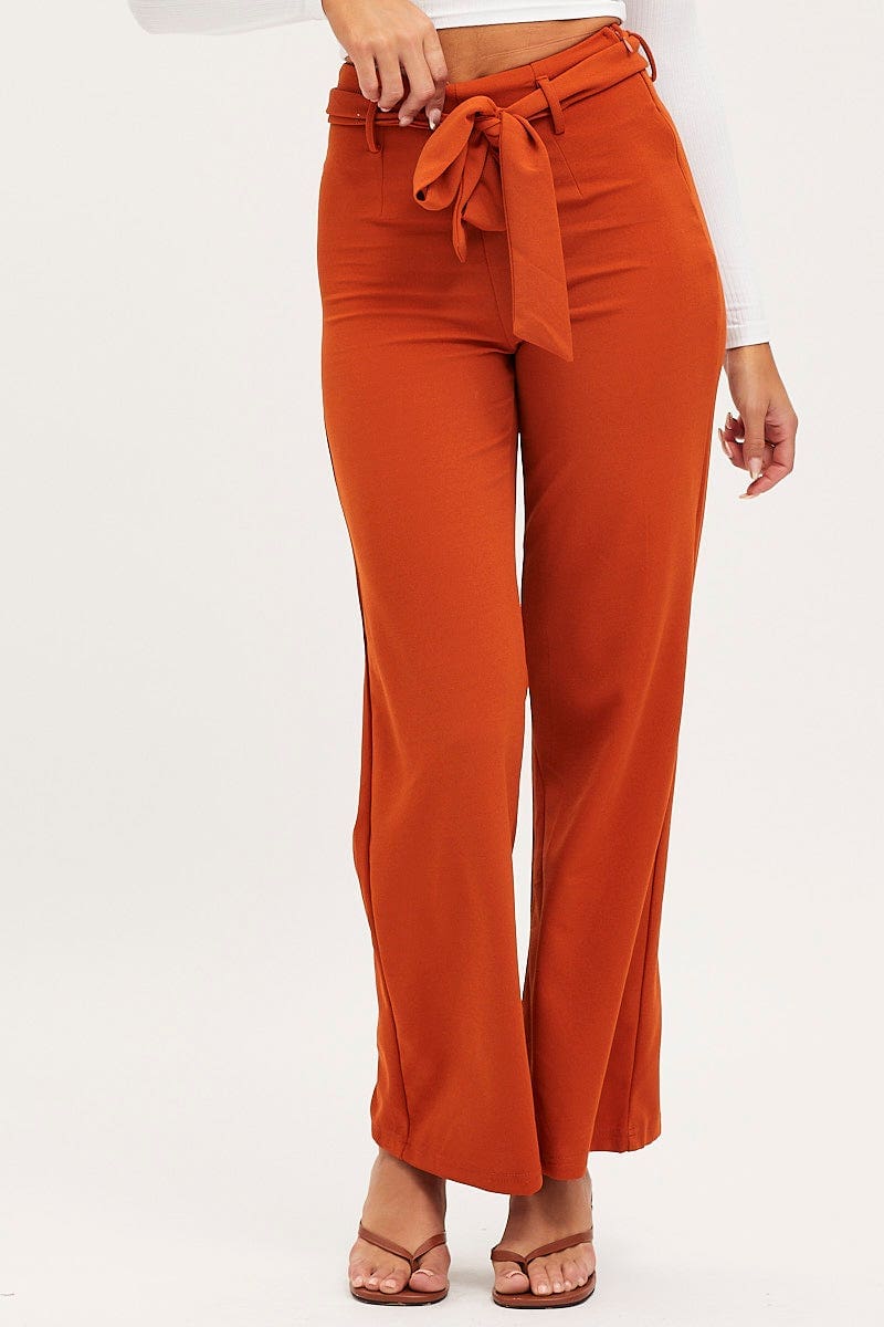 Beige Wide Leg Pants High Rise