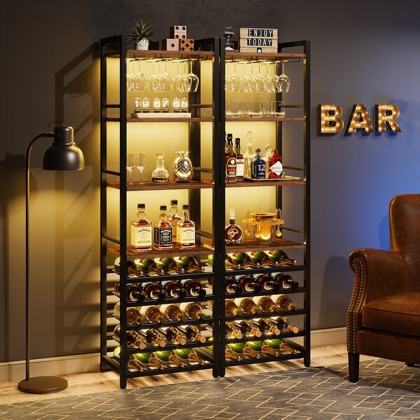 20 Bottle Freestanding Floor Wine Rack， 9 Tier Floor Liquor Cabinet with Glass Holder and Storage Shelves