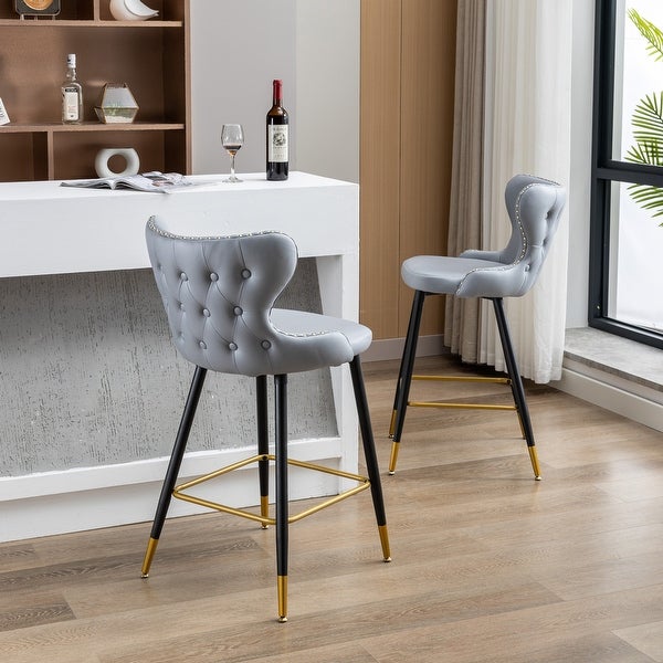 Set of 2 Counter Height Barstools with Backs Modern Dining Bar Chairs with Iron Legs Modern Counter Stools for Kitchen Island