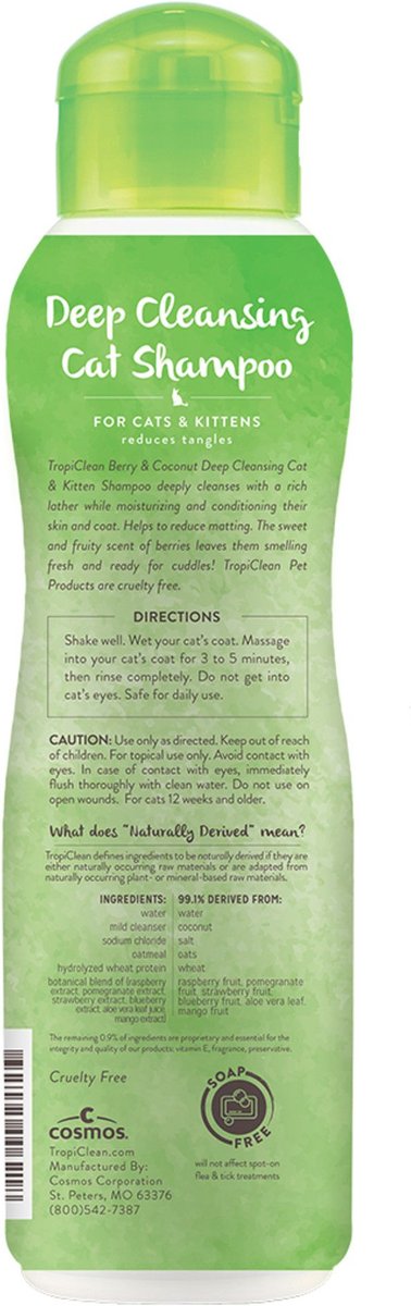 TropiClean Berry and Coconut Deep Cleansing Cat Shampoo， 12-oz bottle