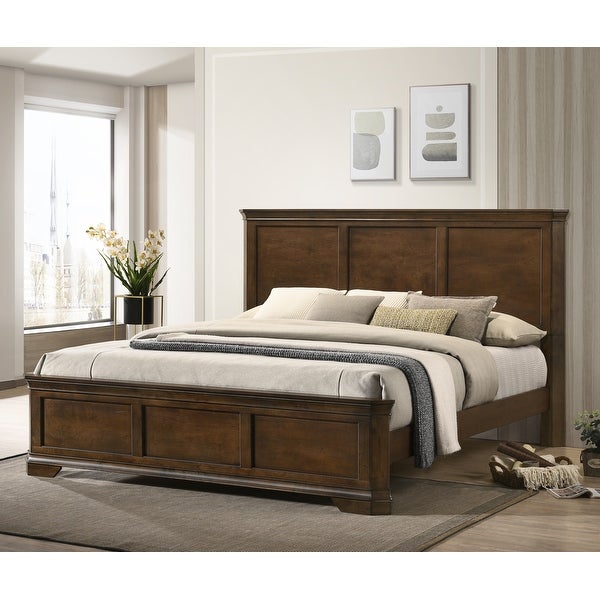 Roundhill Furniture Maderne Traditional Wood Panel Bed with Dresser， Mirror， Two Nightstands， Antique Walnut Finish - - 36258560