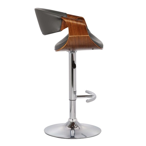 Adjustable Bucket Seat Barstool with Wooden Support， Gray and Brown