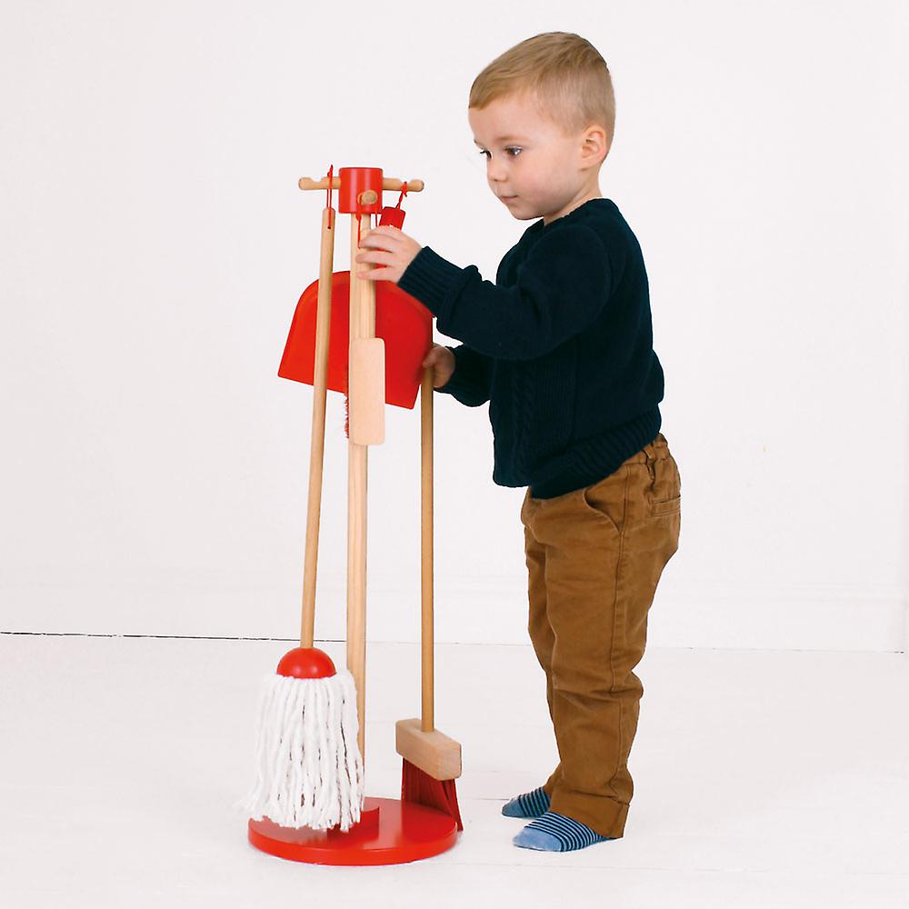 Bigjigs Toys Wooden Cleaning Set with Broom， Mop， Dustpan and Brush Roleplay