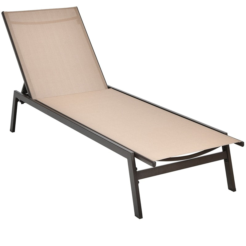 6-Position Fabric Chaise Lounge Chair Outdoor Sun Lounger for Pool Patio Deck Lawn