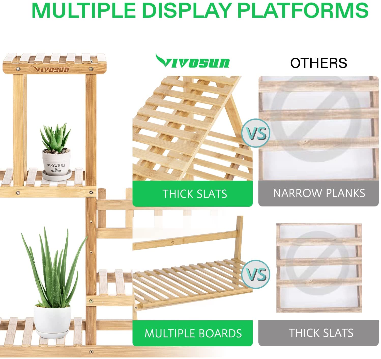 VIVOSUN Bamboo Plant Stand 6 Tier 7 Potted for Indoor Plants, Tall Plant Shelf Indoor Plant Rack Outdoor Multiple Flower Pot Holder