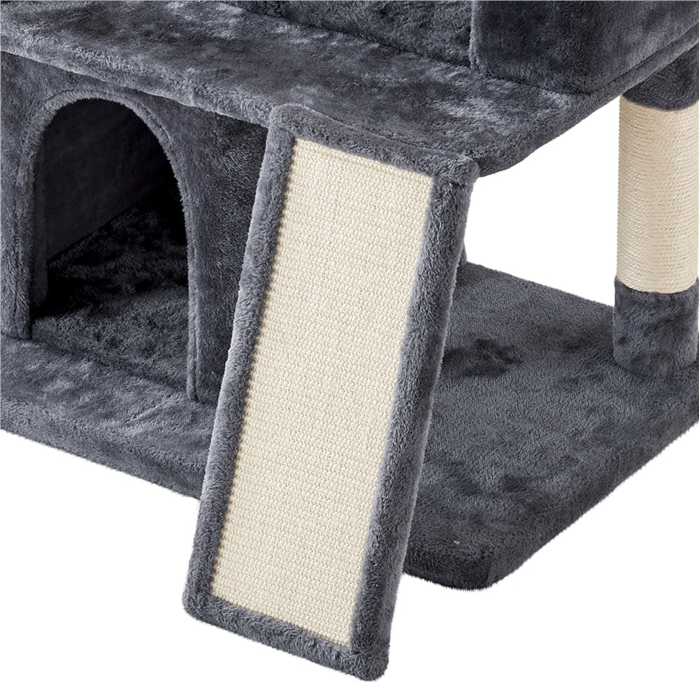 Yaheetech 42'' Multilevel Cat Tree Cat Tower with Double Condos Cat Houses Top Platform，Dark Gray