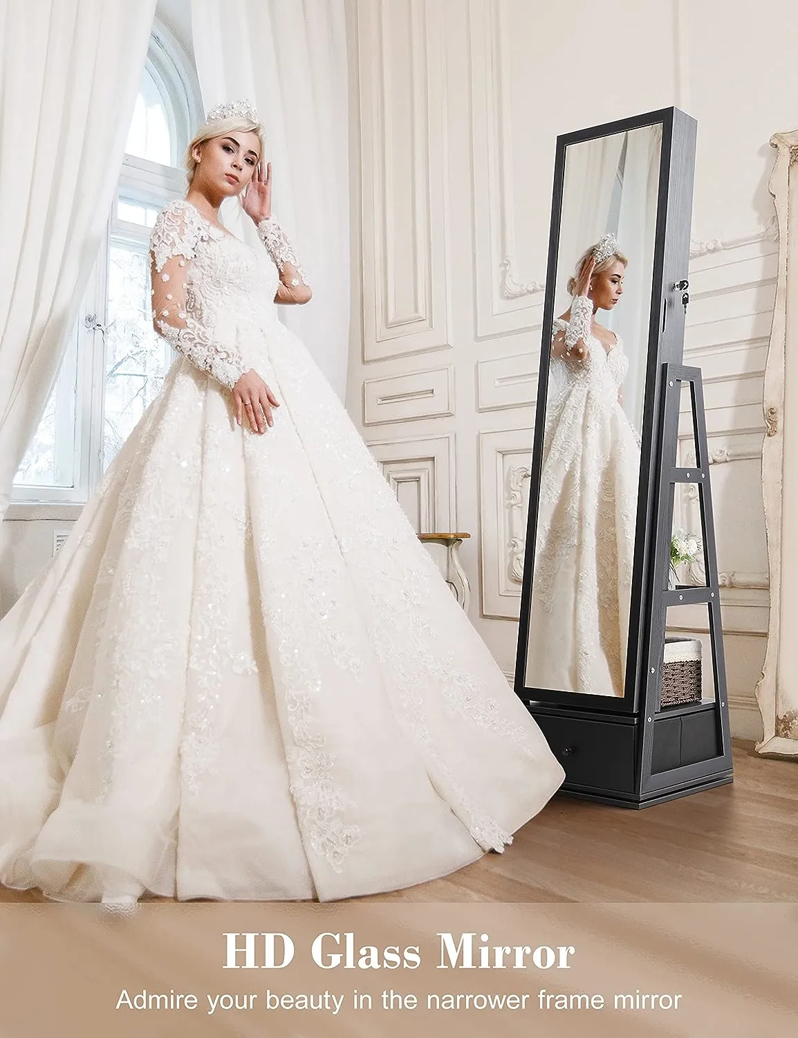 ⭐️360° Swivel Jewelry Cabinet with Lights - 🌟Touch Screen Vanity Mirror 🌟