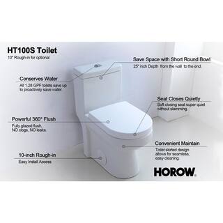 HOROW 10 in. Rough-In 1-piece 0.81.28 GPF Dual Flush Round Toilet in White Seat Included HR-0310