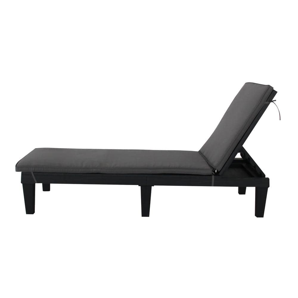 DUKAP OSLO Black 1-Piece Composite Outdoor Chaise Lounger with Grey Cushion ODKOSLC-BLK