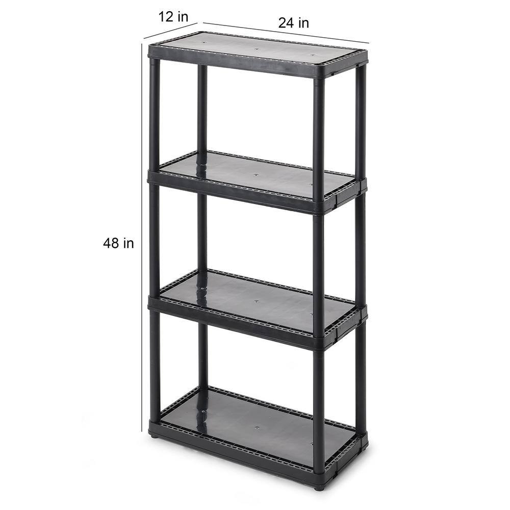 Black 4-Tier Plastic Resin Garage Storage Shelving Unit (24 in. W x 48 in. H x 12 in. D) shelve-591