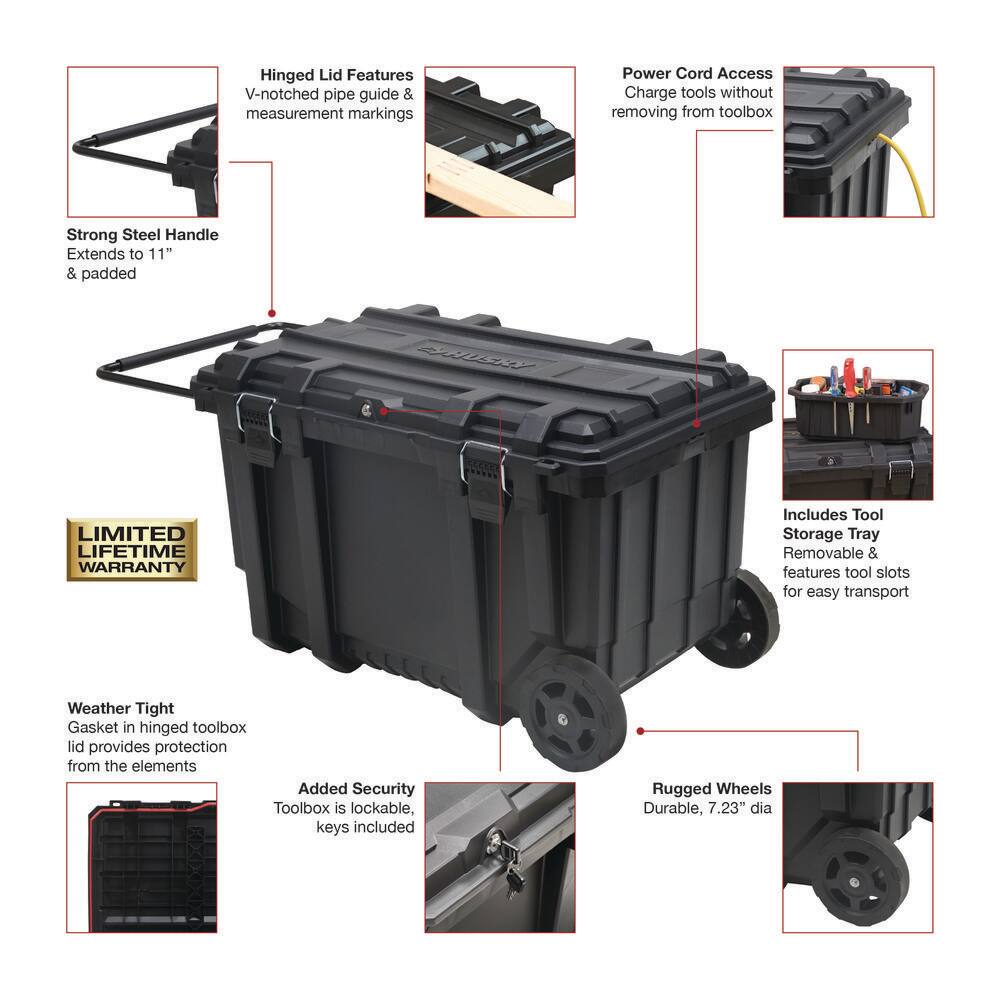 Husky 23 in. 50 Gal. Black Rolling Toolbox with Keyed Lock and Portable Hand Tool Tray 206319