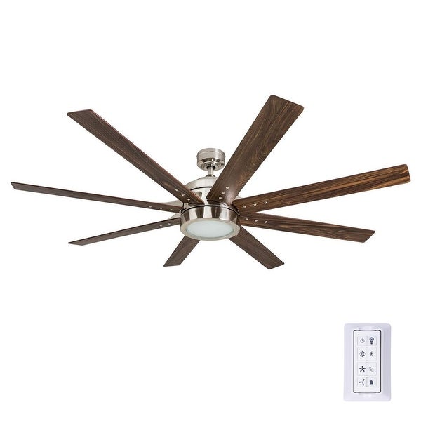 Honeywell Xerxes Brushed Nickel LED Remote Control Ceiling Fan， 8 Blade， Integrated Light - 62-inch Shopping - The Best Deals on Ceiling Fans | 31036785