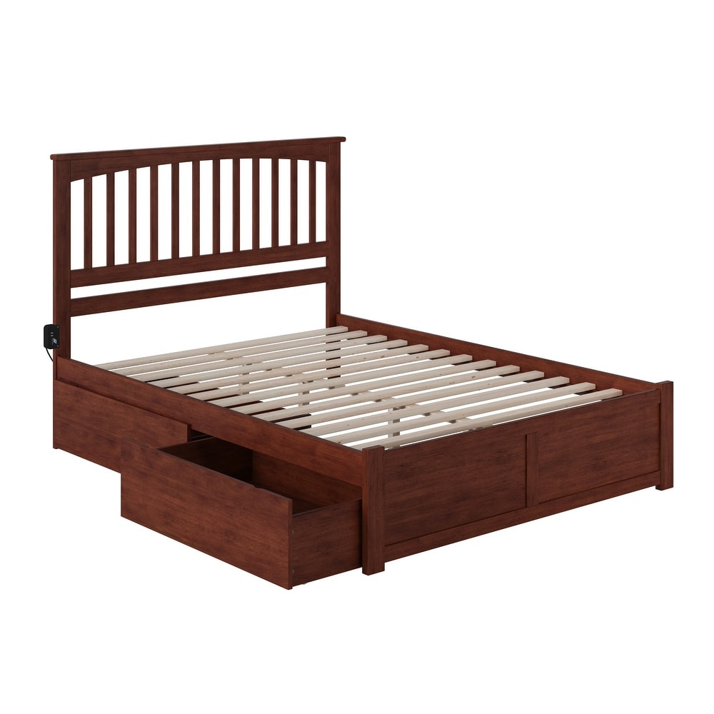 Mission King Platform Bed with 2 Drawers in Walnut