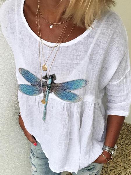 Dragonfly printed cotton and linen shirt
