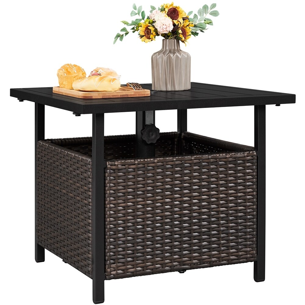 Yaheetech Outdoor Garden Patio Rattan Side Table With Umbrella Tube - Overstock - 36138639