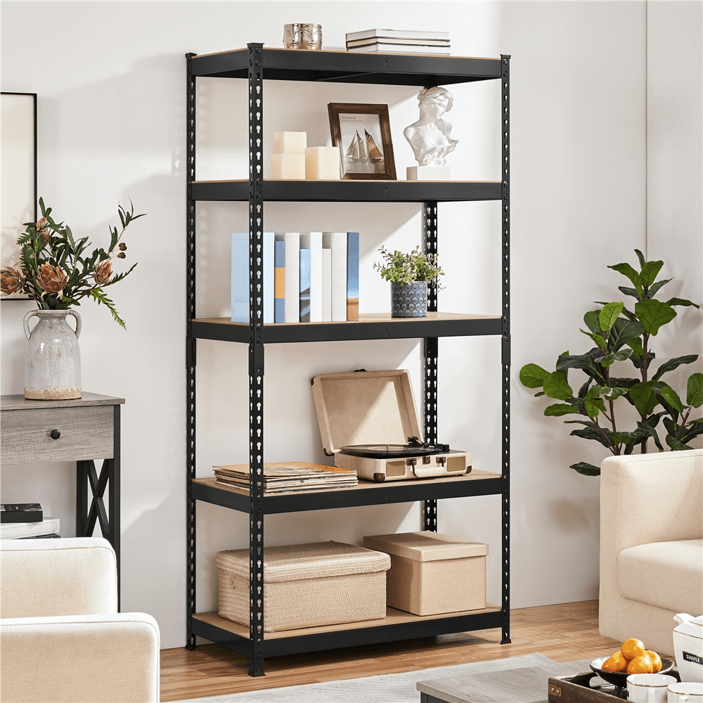 Topeakmart 4 Pieces of 5 Tiers Adjustable Metal Storage Shelving Heavy Duty Boltless Display Stand, Black