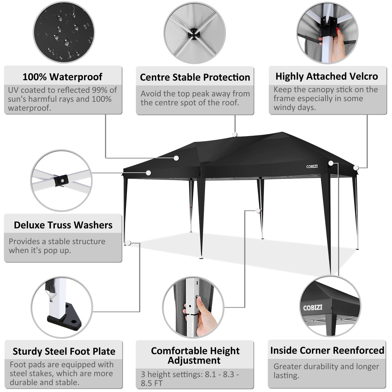 10' x 20' EZ Pop Up Canopy Tent Party Tent Outdoor Event Instant Tent Gazebo with 6 Removable Sidewalls and Carry Bag, Black