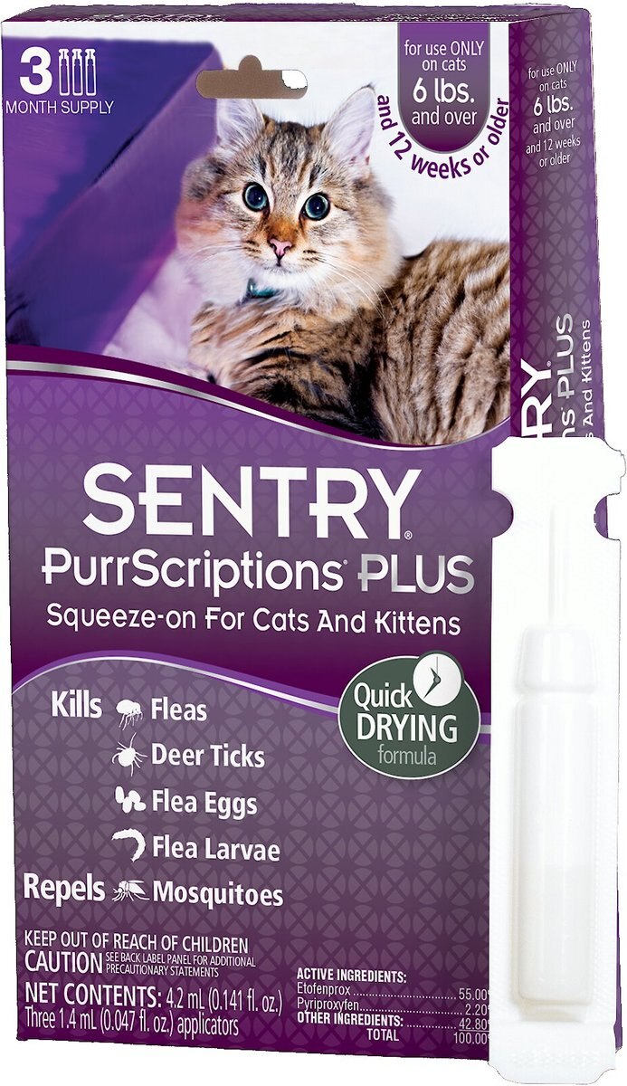 Sentry PurrScriptions Flea and Tick Spot Treatment for Cats， over 6 lbs