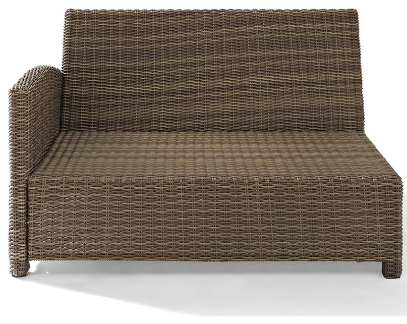 Crosley Bradenton Wicker Left Arm Patio Loveseat in Brown and Navy   Tropical   Outdoor Loveseats   by Homesquare  Houzz