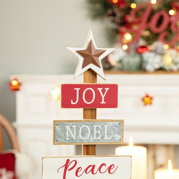 Glitzhome Wooden Xmas Table Tree Decor