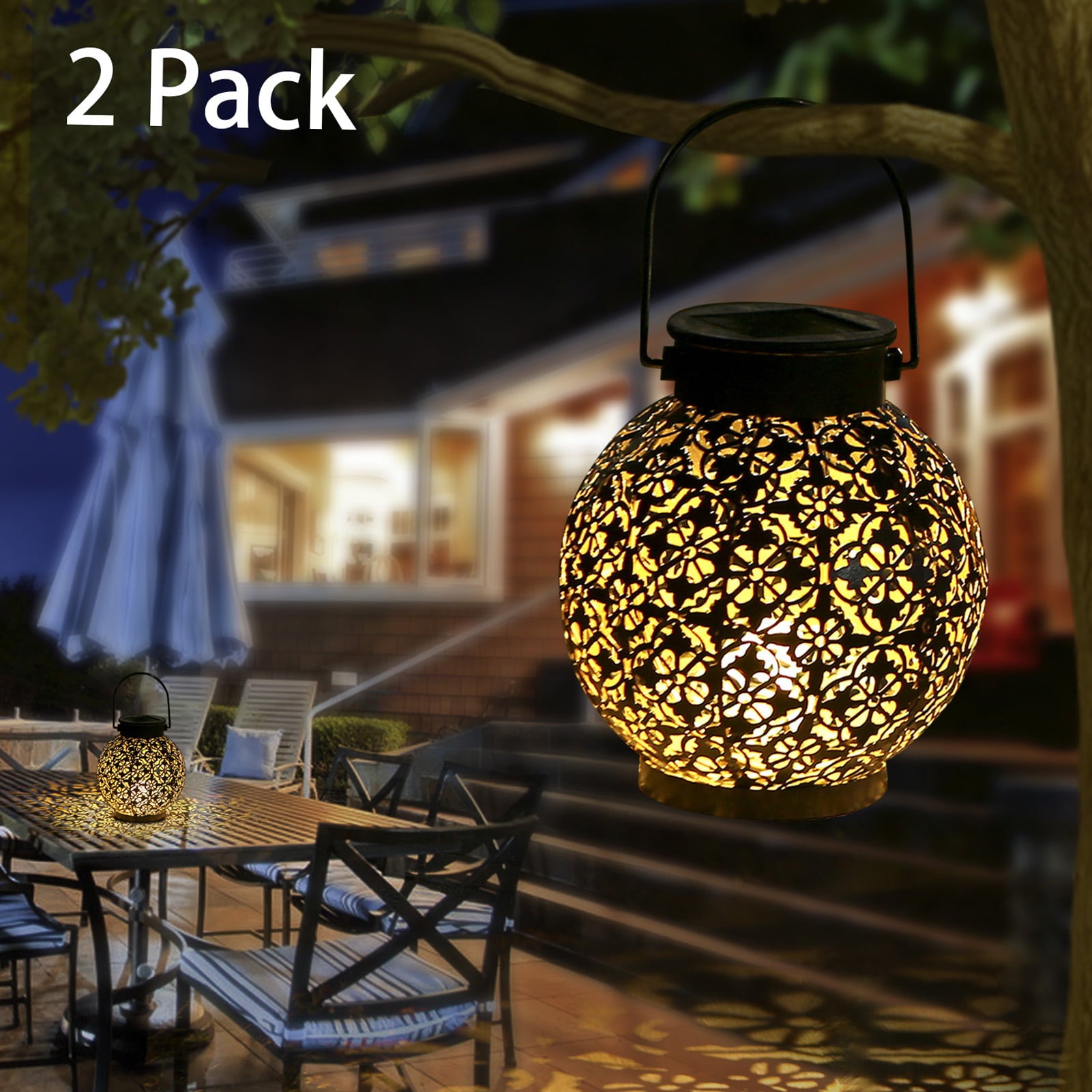 Tomshine Solar Lanterns Outdoor Waterproof Metal Hanging Solar Lights LED Decorative Light for Garden Patio 2 Pack (Bronze)