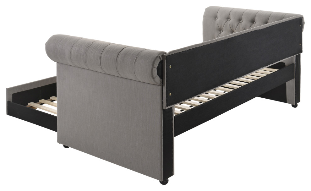 Kepner Tufted Upholstered Daybed Grey With Trundle   Modern   Indoor Chaise Lounge Chairs   by Modon  Houzz