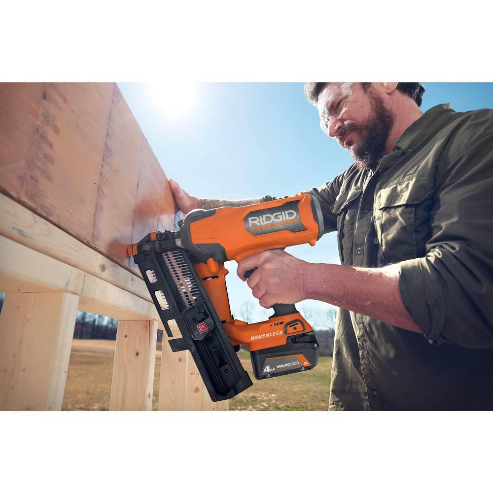 RIDGID 18V Brushless Cordless 21 3-12 in. Framing Nailer with 18V 6.0 Ah MAX Output Lithium-Ion Battery R09894B-AC840060