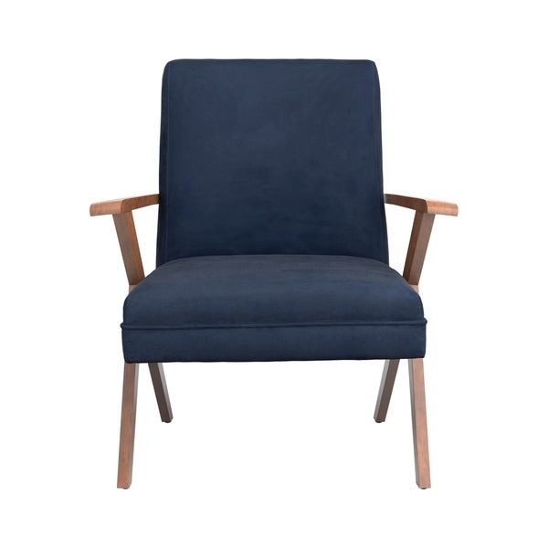 Coaster Furniture Cheryl Dark Blue and Walnut Wooden Arms Accent Chair