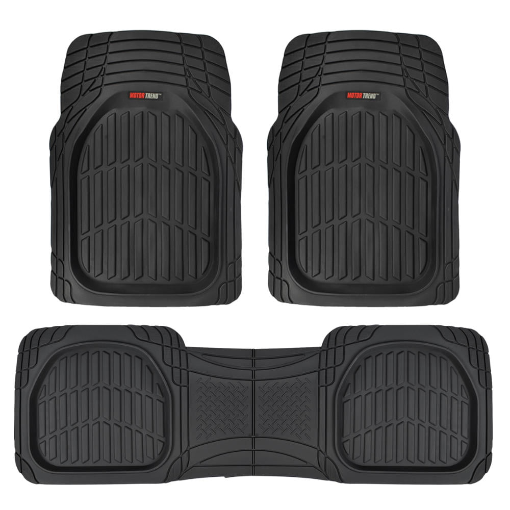 Motor Trend FlexTough 3D Car Rubber Floor Mats - Deep Dish Heavy Duty Rubber for Car SUV Truck and Van - All Weather Protection (Black)