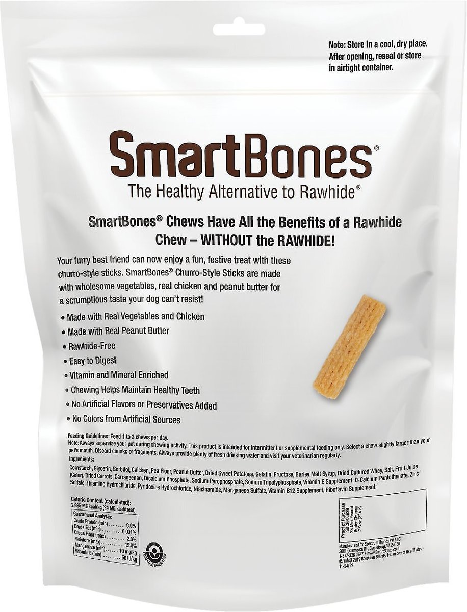 SmartBones Churro-Style Mini Sticks Dog Treats， 28 count