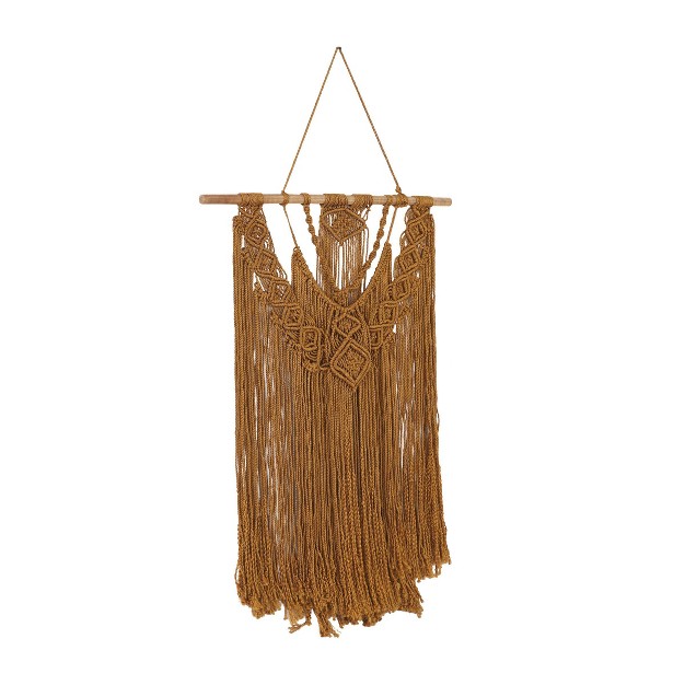 X 27 quot Fabric Macrame Handmade Intricately Weaved Wall Decor With Beaded Fringe Tassels Brown Olivia amp May