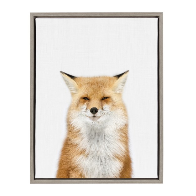 X 24 quot Sylvie Young Fox Framed Canvas By Amy Peterson Gray Kate And Laurel