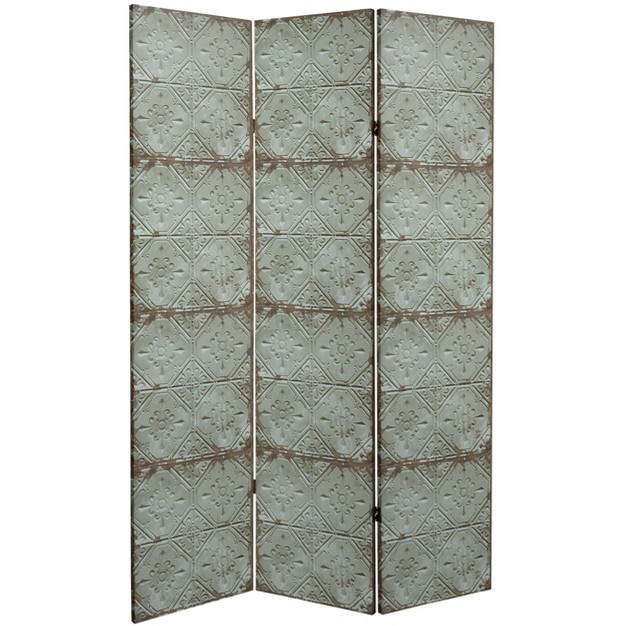 Double Sided Antiqued Paneling Canvas Room Divider Gray Oriental Furniture