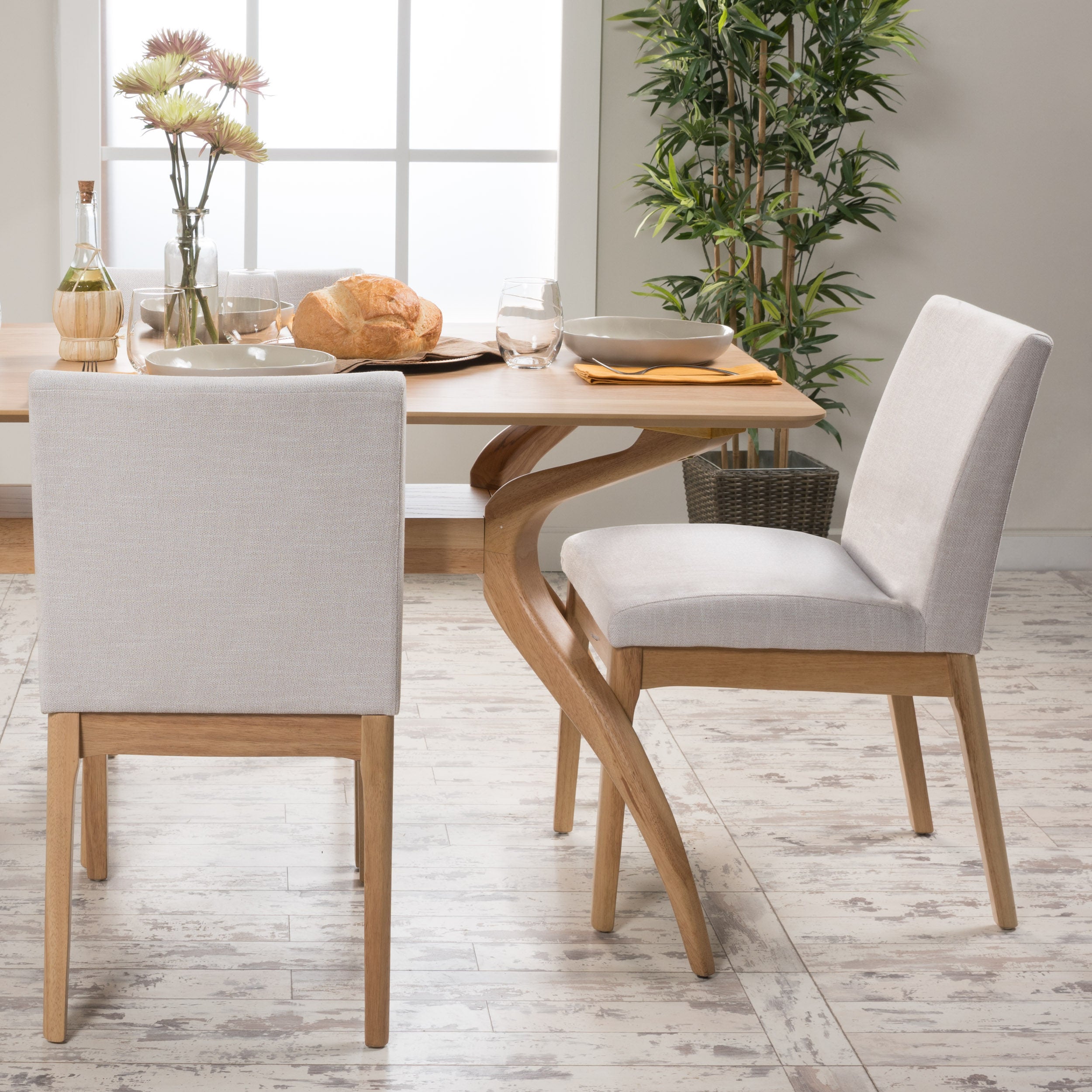 Leona Fabric & Wood Finish Dining Chair (Set of 2)