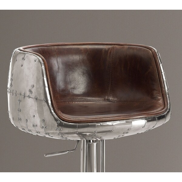 Top Grain Leather Adjustable Stool with Swivel Base in Vintage Brown