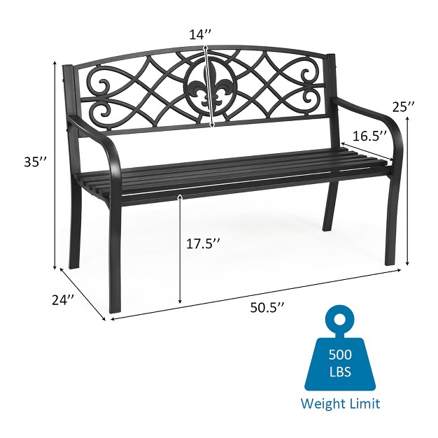 Costway Patio Garden Bench Park Yard Outdoor Furniture Steel Slats Porch Chair Seat