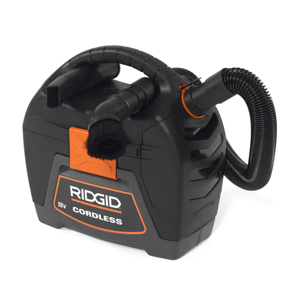 Ridgid 3 Gallon 18-Volt Cordless Handheld Wet/Dry Shop Vacuum (Tool Only) With Filter， Expandable Locking Hose and Accessories