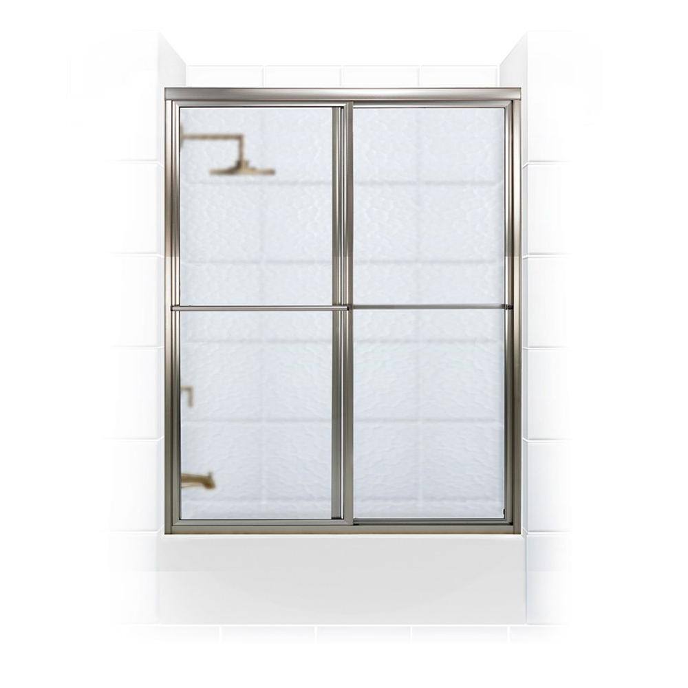 Coastal Shower Doors Newport 58 in. to 59.625 in. x 58 in. Framed Sliding Bathtub Door with Towel Bar in Brushed Nickel with Aquatex Glass 1558.58N-A