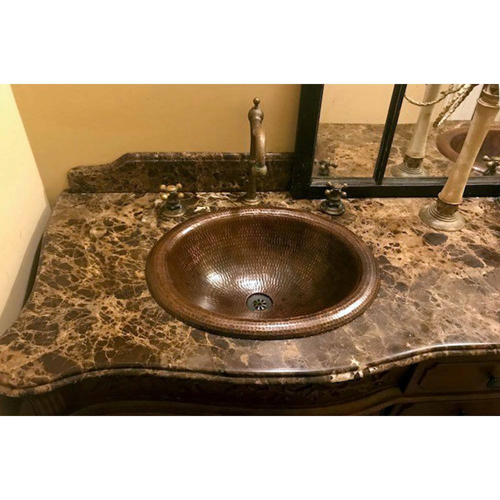 Premier Copper Products Self-Rimming Wide Rim Oval Hammered Copper Bathroom Sink in Oil Rubbed Bronze LO18RDB